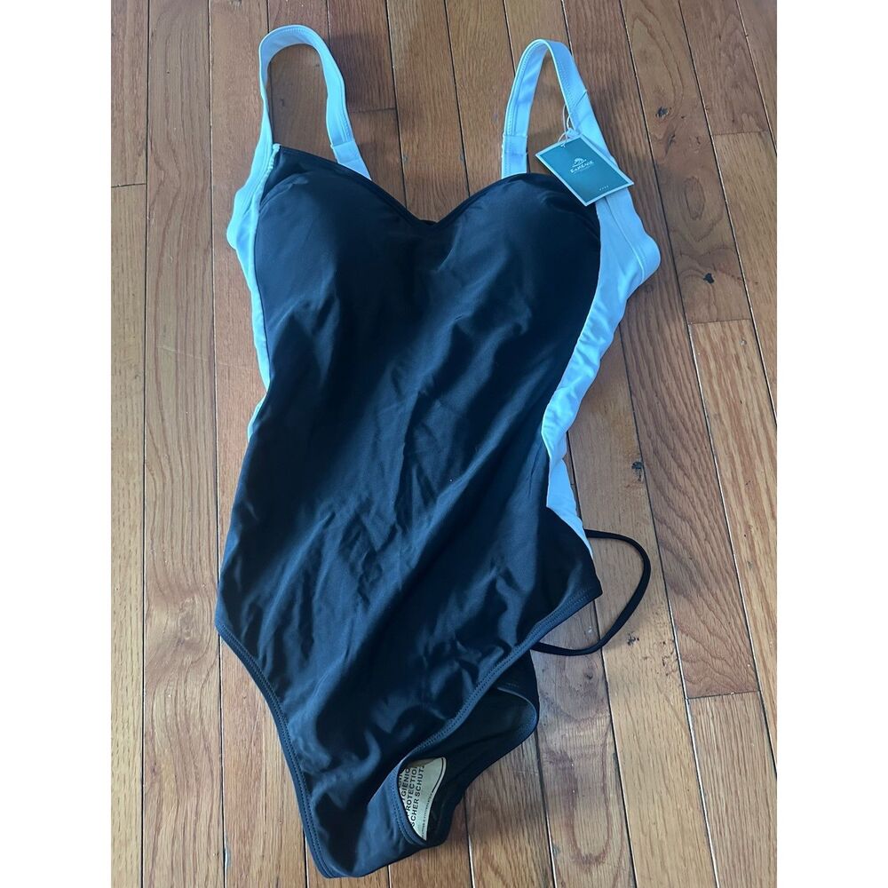 NWT EoMenie L One piece Lace Up Colorblock Swimsuit Black White